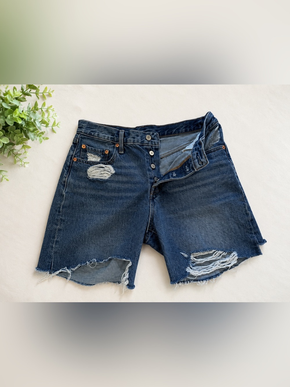 Levi's Dark Blue Distressed Boyfriend Denim Shorts